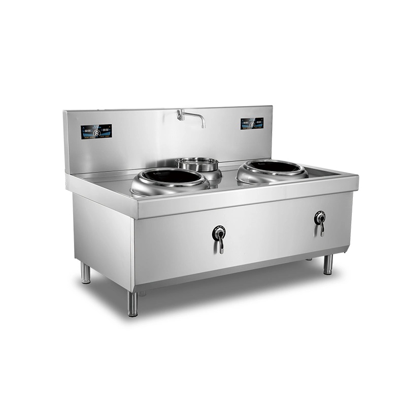 Commercial Induction Stainless Steel Electric Chinese Cooking Wok Range (2 Woks 1 Rear Pot)